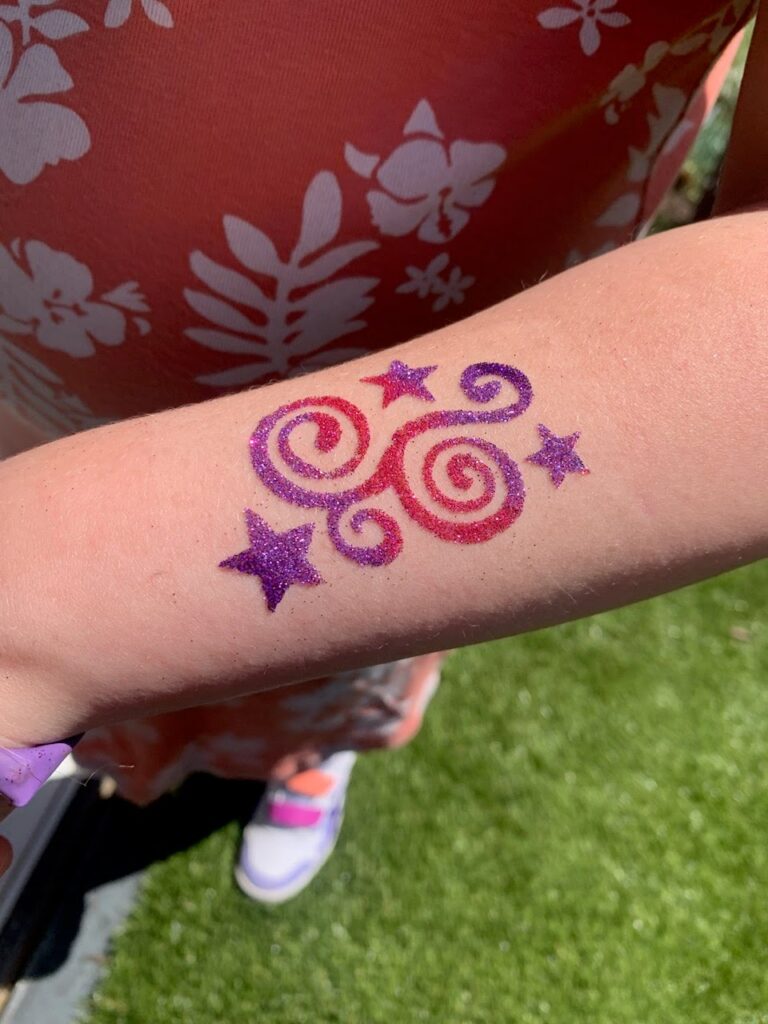 Santa Barbara Glitter Tattoos Red and Purple Swirl